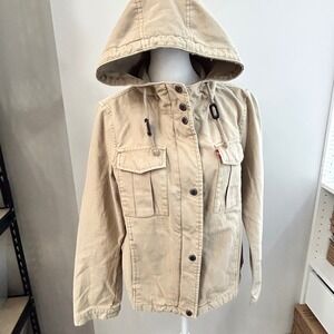Levi Strauss & Co Hooded Utility Jacket Tan Front Pockets Cargo Style‎ khaki M